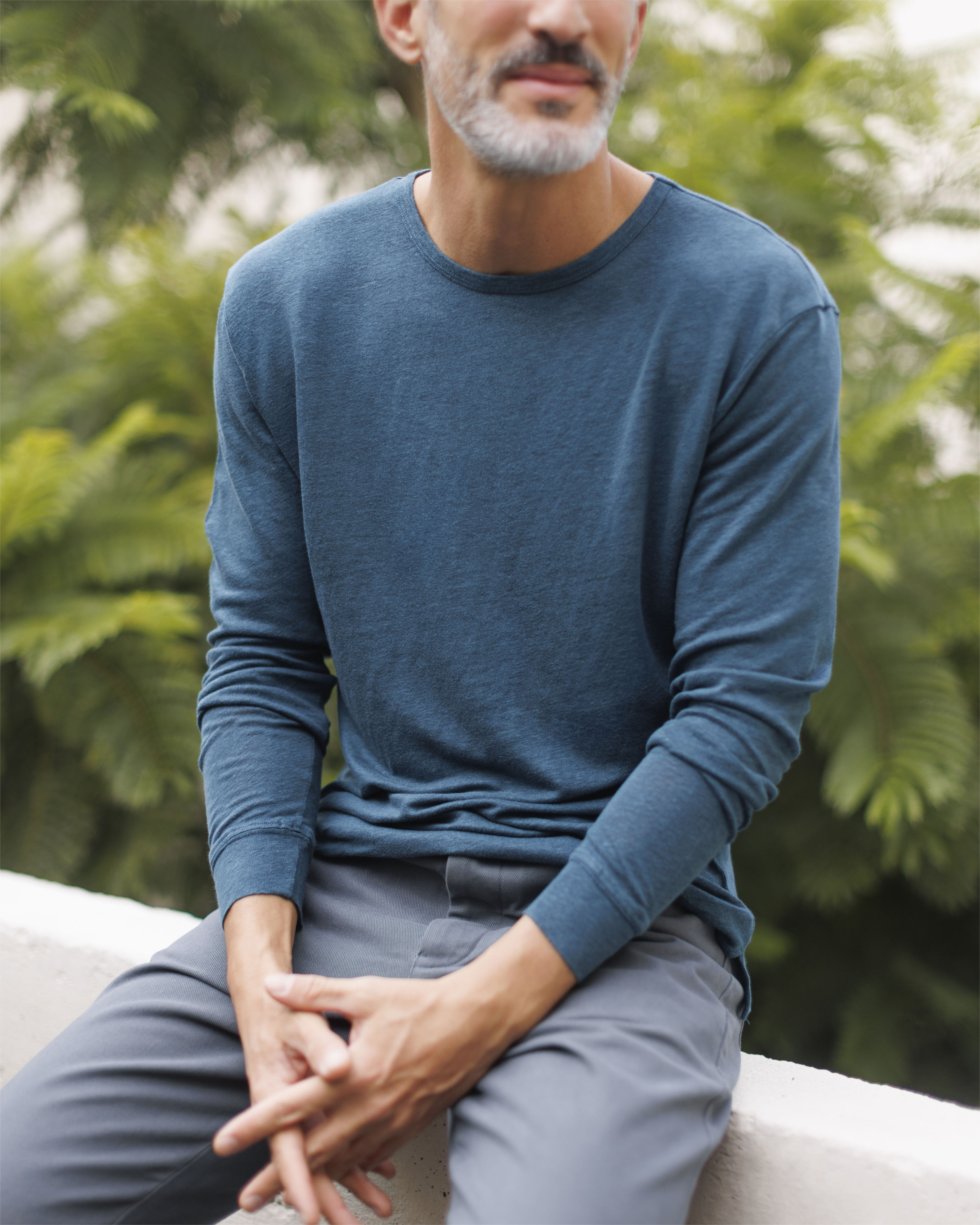 sculture失常 Long Sleeve Knit T-Shirt Sun Knit Linen Long Sleeve T-Shirt - Sustainable French Linen