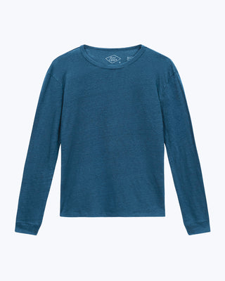 Sun Knit Linen Long Sleeve T-Shirt - Sustainable French Linen / Dusk Blue