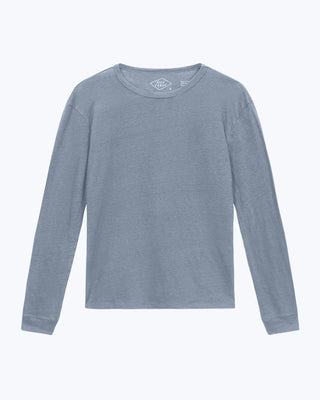 Sun Knit Linen Long Sleeve T-Shirt - Sustainable French Linen / Faded Blue Wave