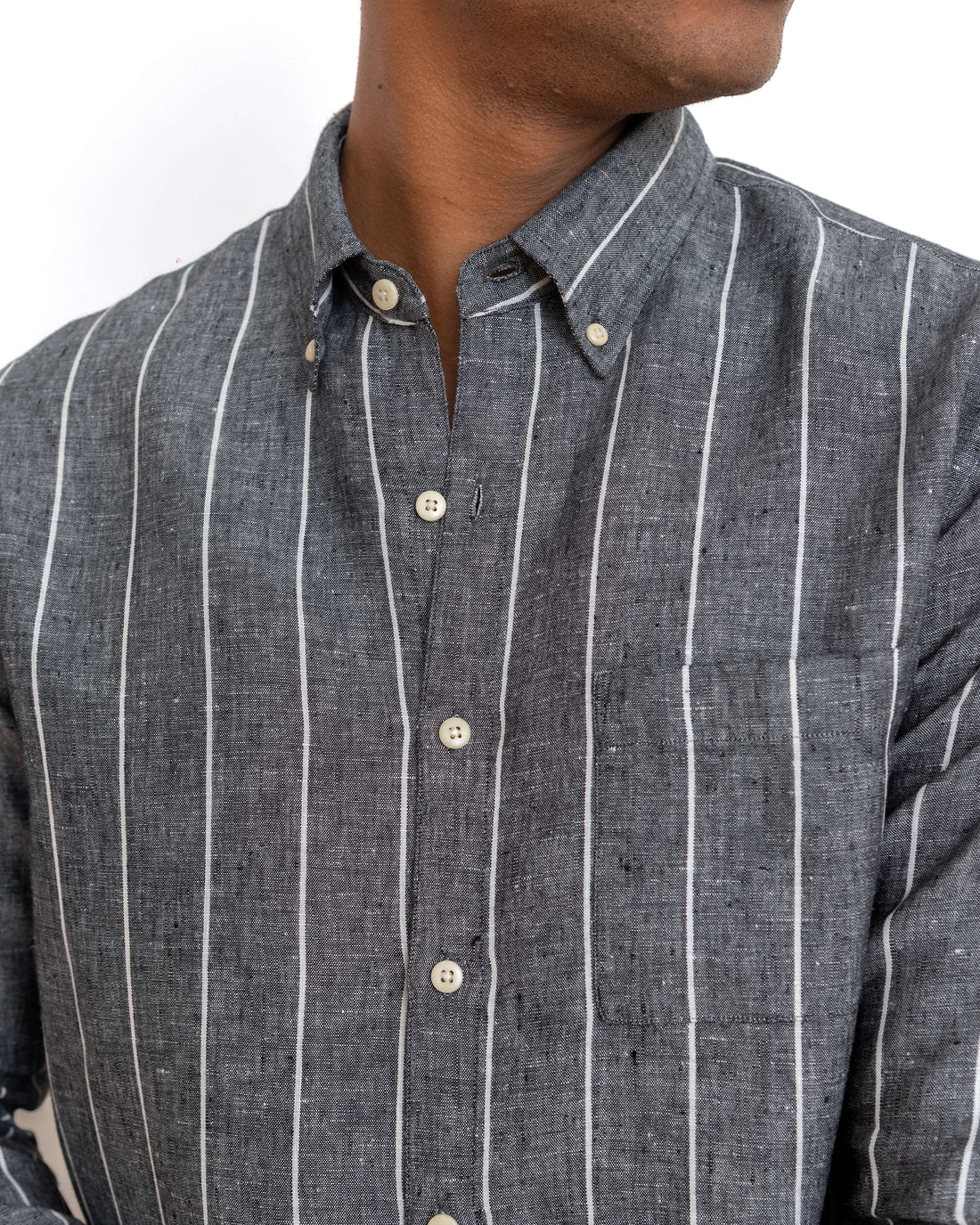 Playa Linen Button-Down Shirt - Sustainable French Linen / Chalk Stripe