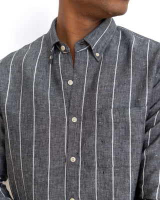 Playa Linen Button-Down Shirt - Sustainable French Linen / Chalk Stripe