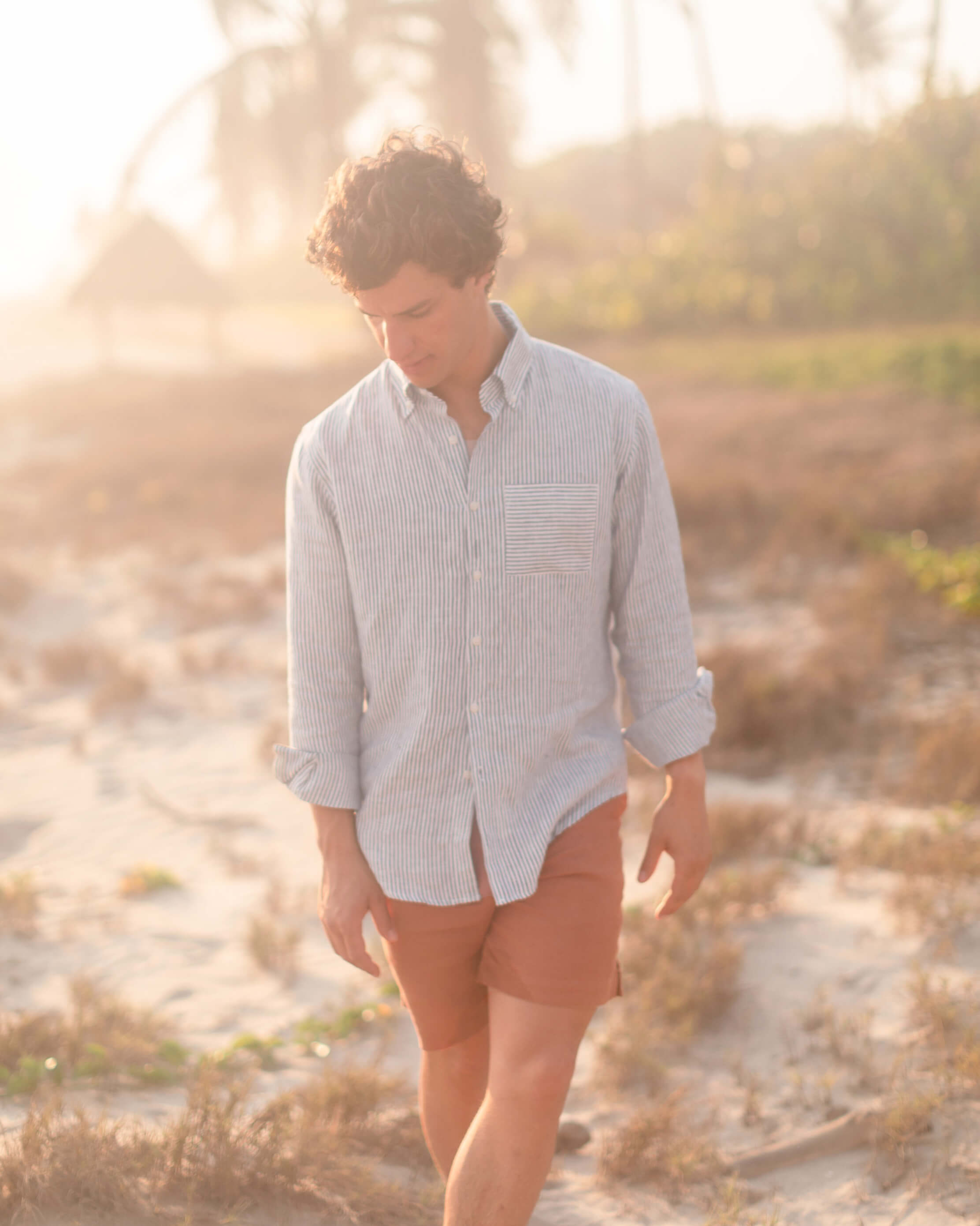 Bo Linen Drawstring Shorts - Sustainable French Linen / Faded Red Sequoia
