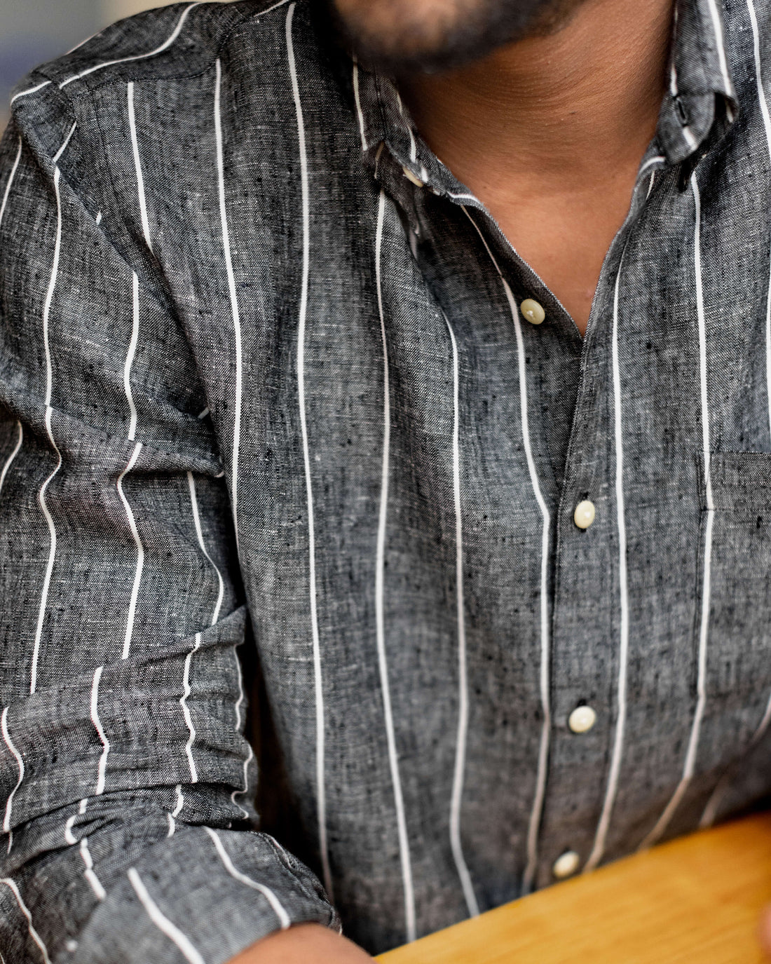 Playa Linen Button-Down Shirt - Sustainable French Linen / Chalk Stripe