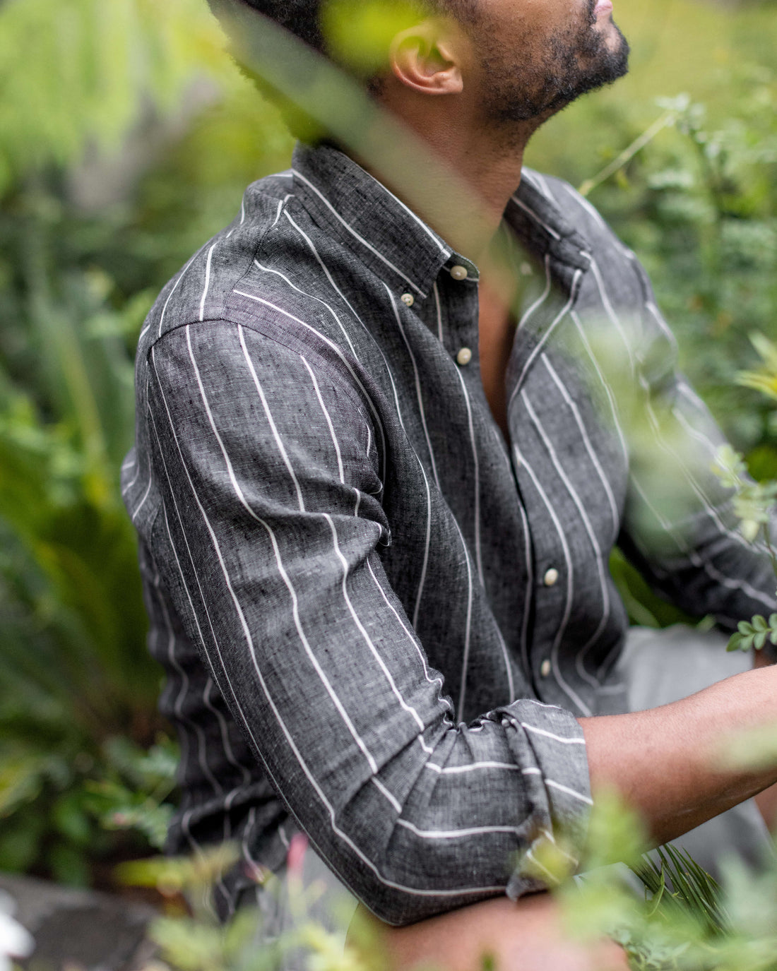Playa Linen Button-Down Shirt - Sustainable French Linen / Chalk Stripe
