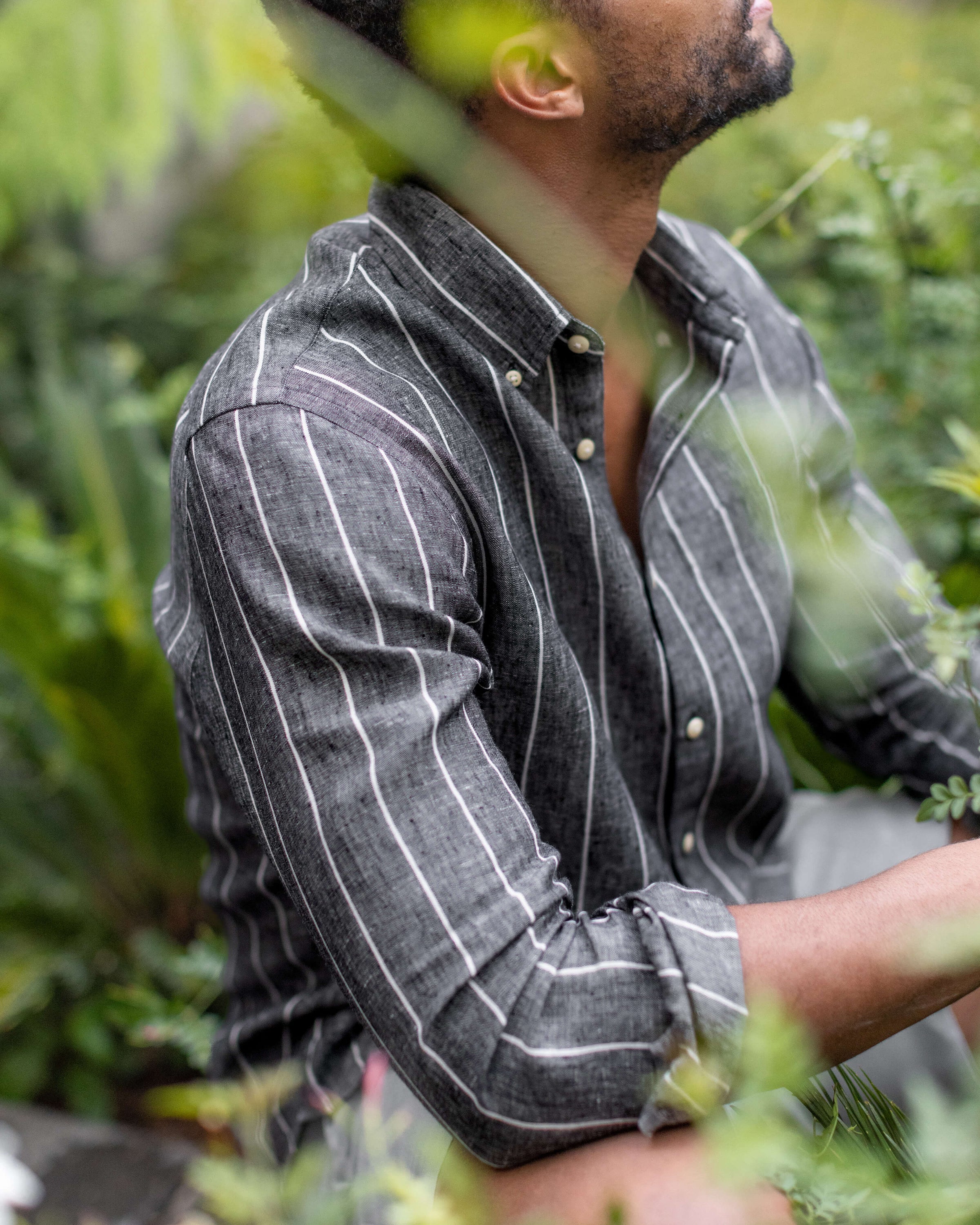 Playa Linen Button-Down Shirt - Sustainable French Linen / Chalk Stripe