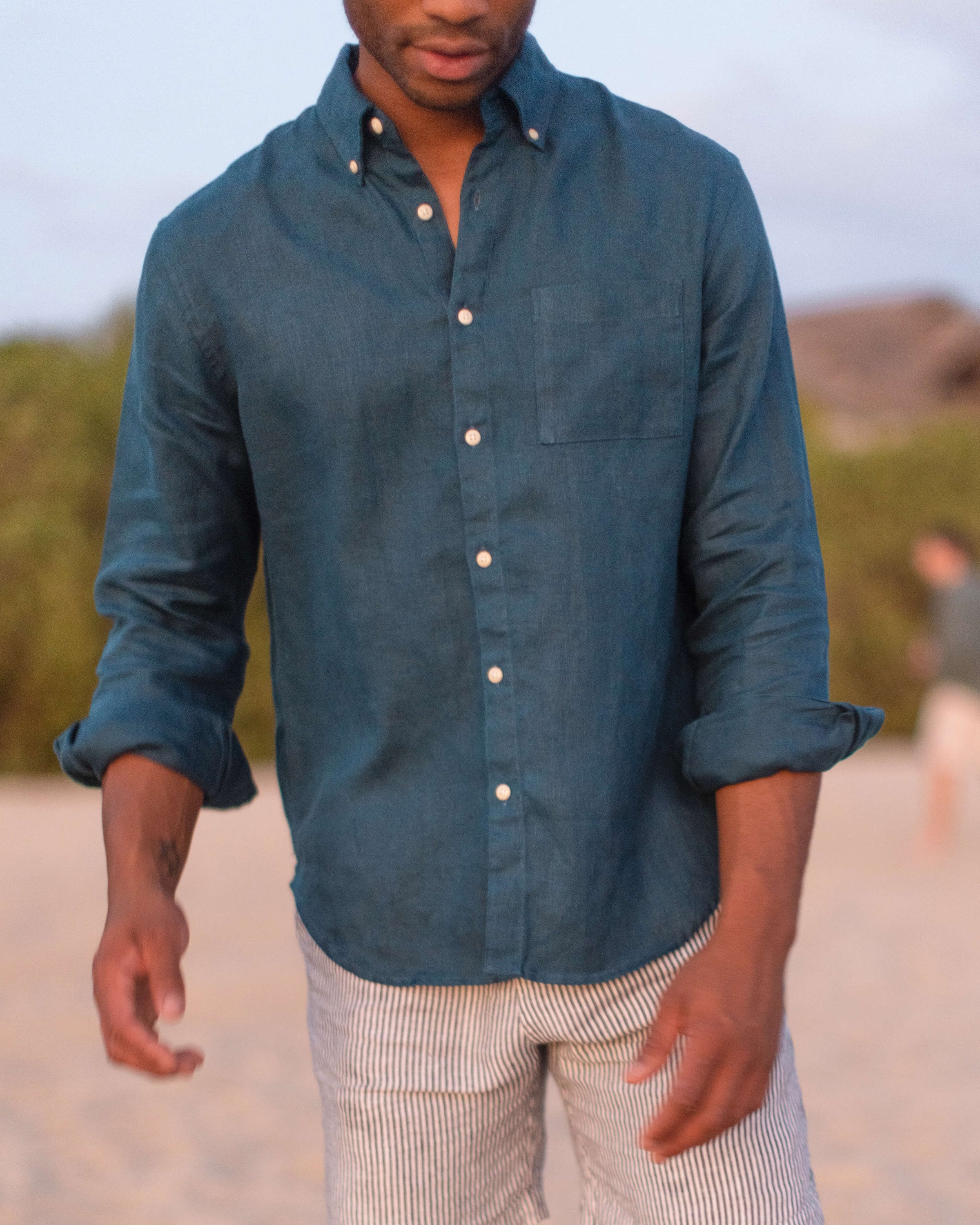 Playa Linen Button-Down Shirt - Sustainable French Linen / Dusk Blue