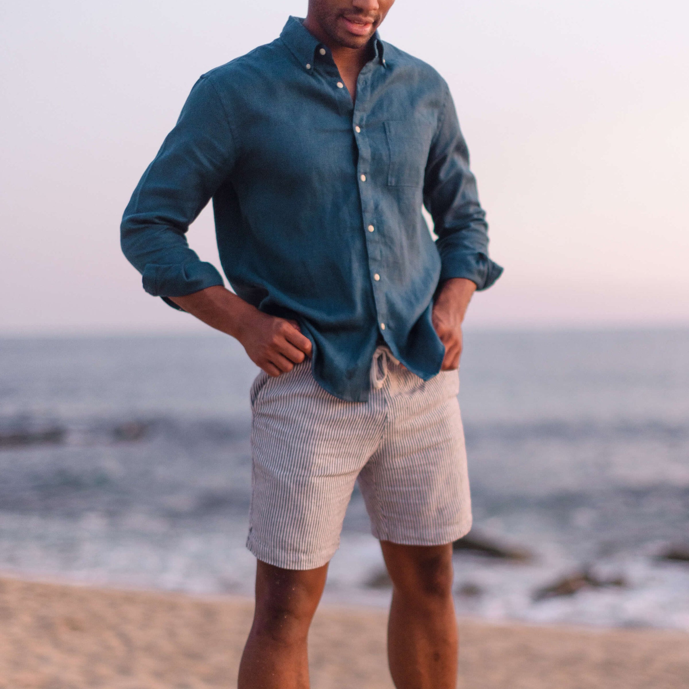 Playa Linen Button-Down Shirt - Sustainable French Linen / Dusk Blue