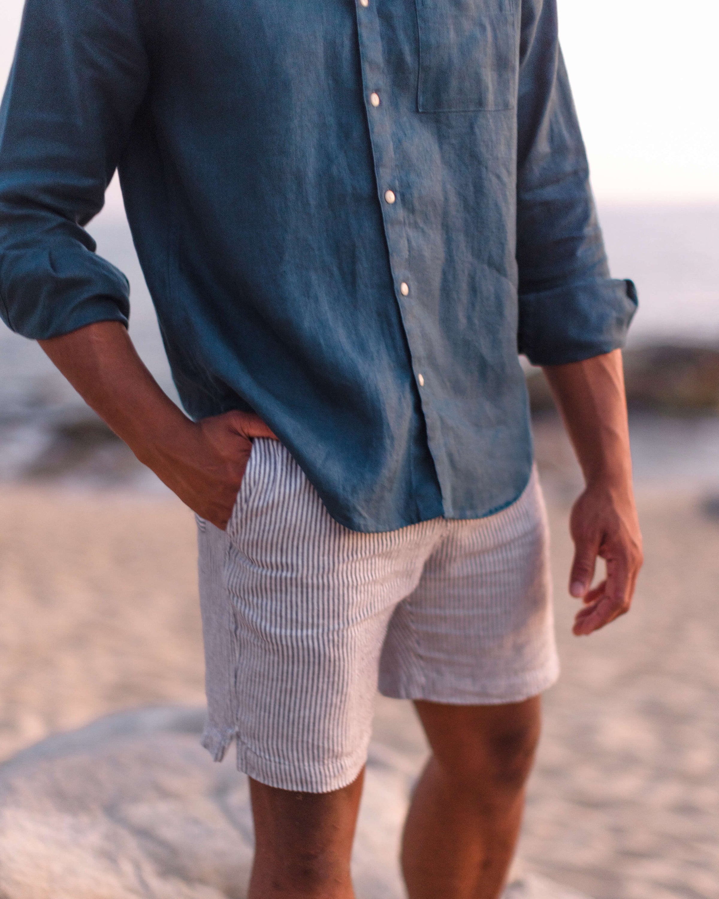 Playa Linen Button-Down Shirt - Sustainable French Linen / Dusk Blue