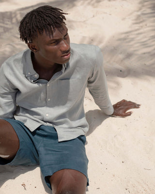 Playa Linen Button-Down Shirt - Sustainable French Linen / Faded Silver Steel