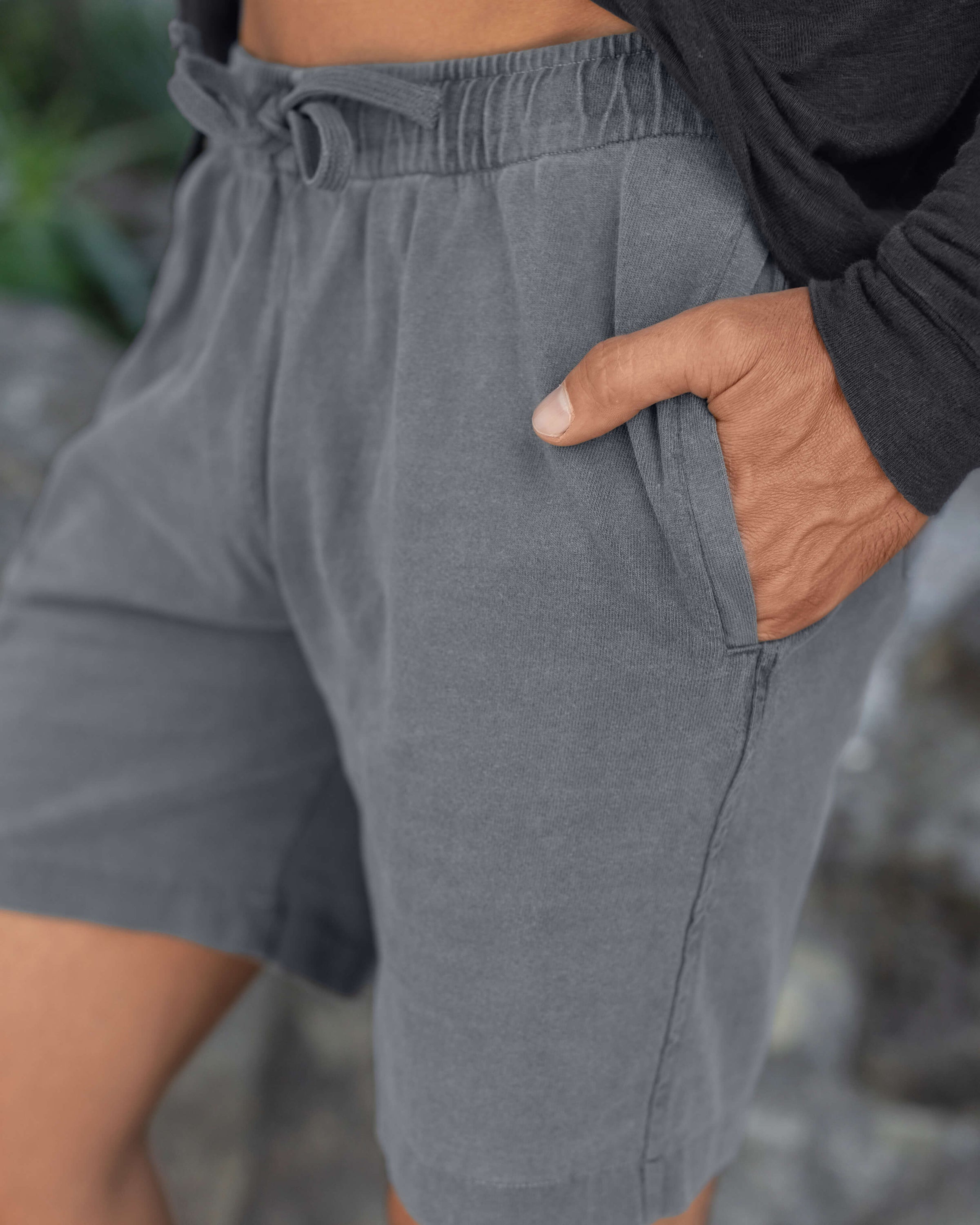 Caza Slubbly Organic Cotton Drawstring Shorts / Faded Grey Slate