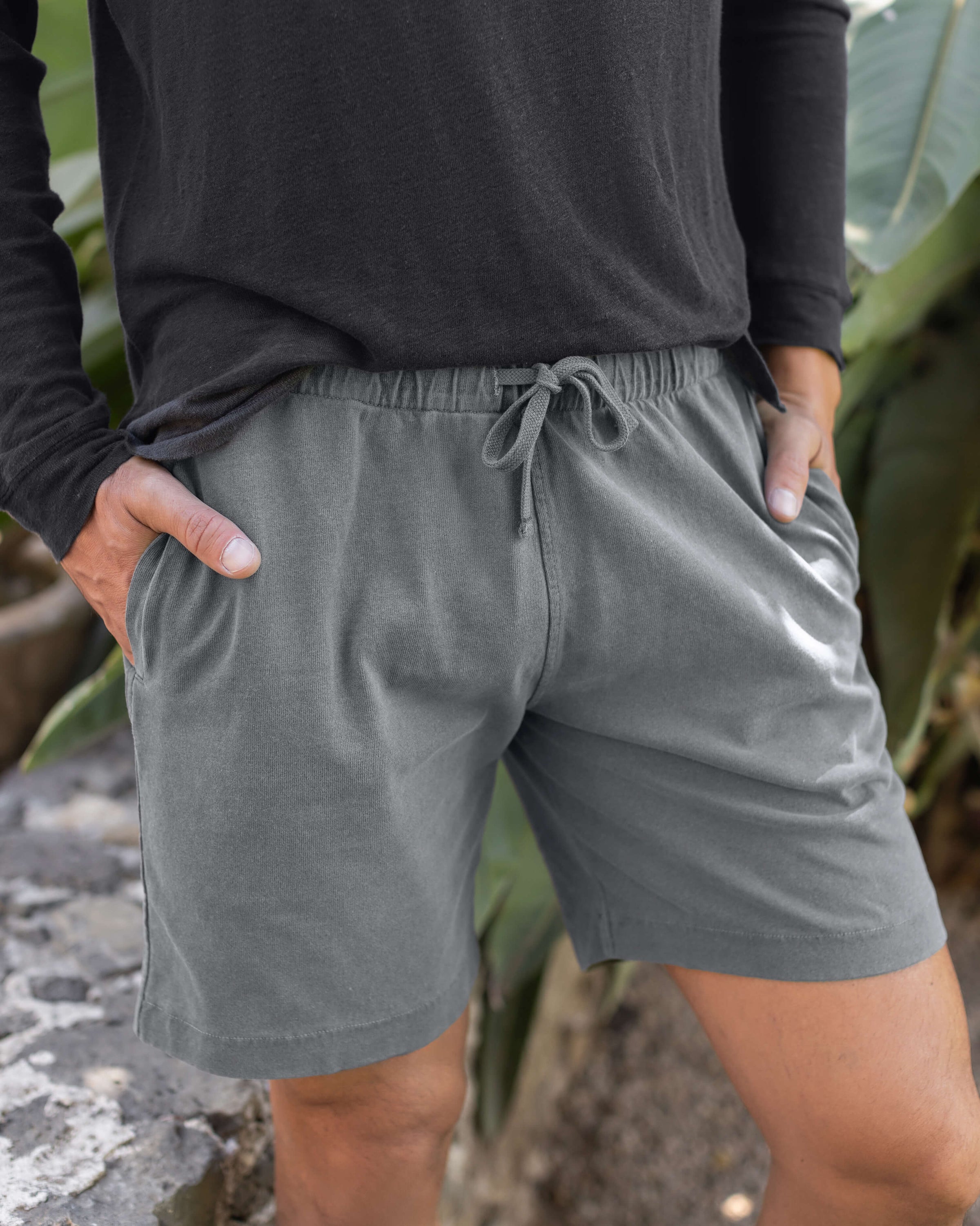 Caza Slubbly Organic Cotton Drawstring Shorts / Faded Grey Slate