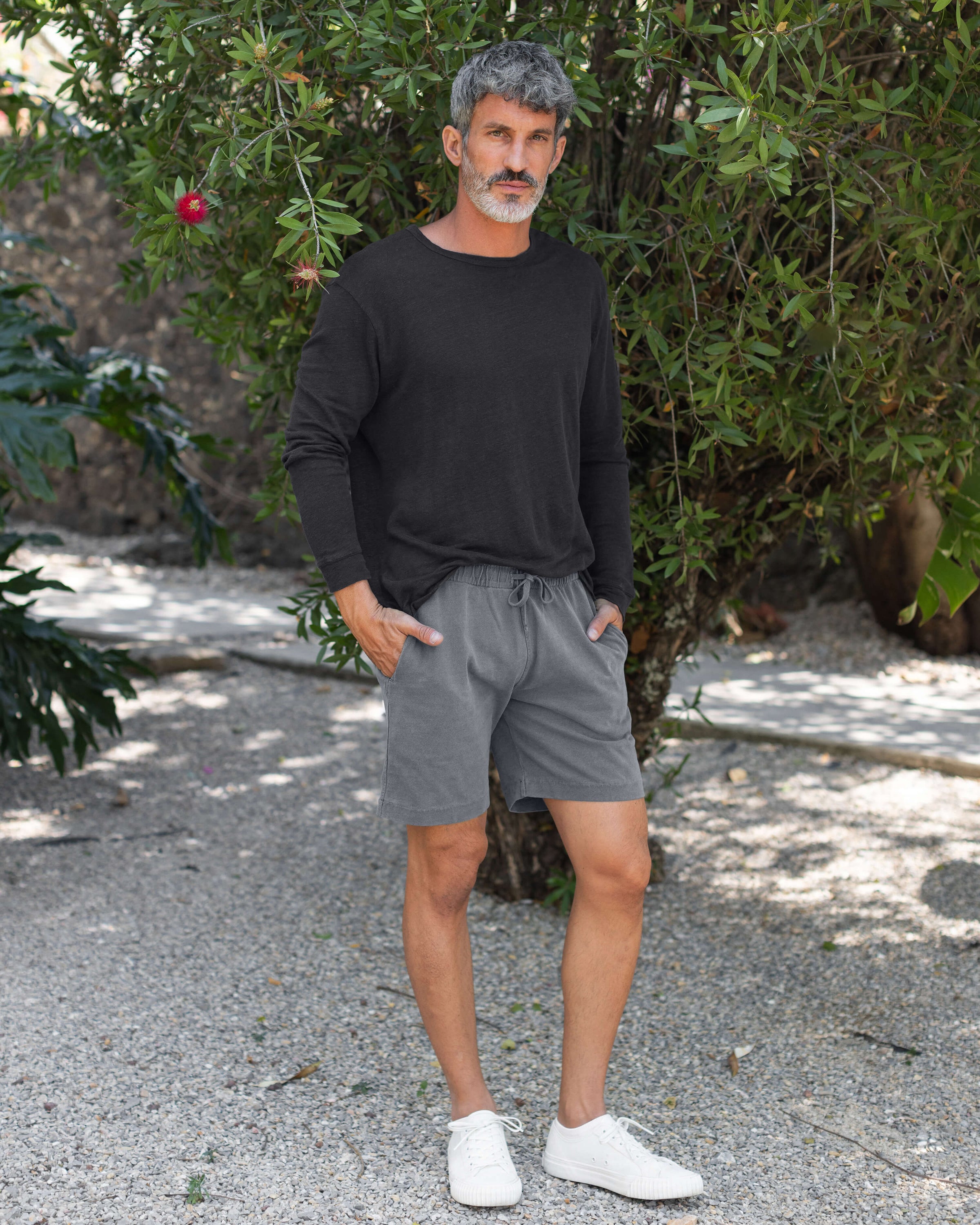 Caza Slubbly Organic Cotton Drawstring Shorts / Faded Grey Slate