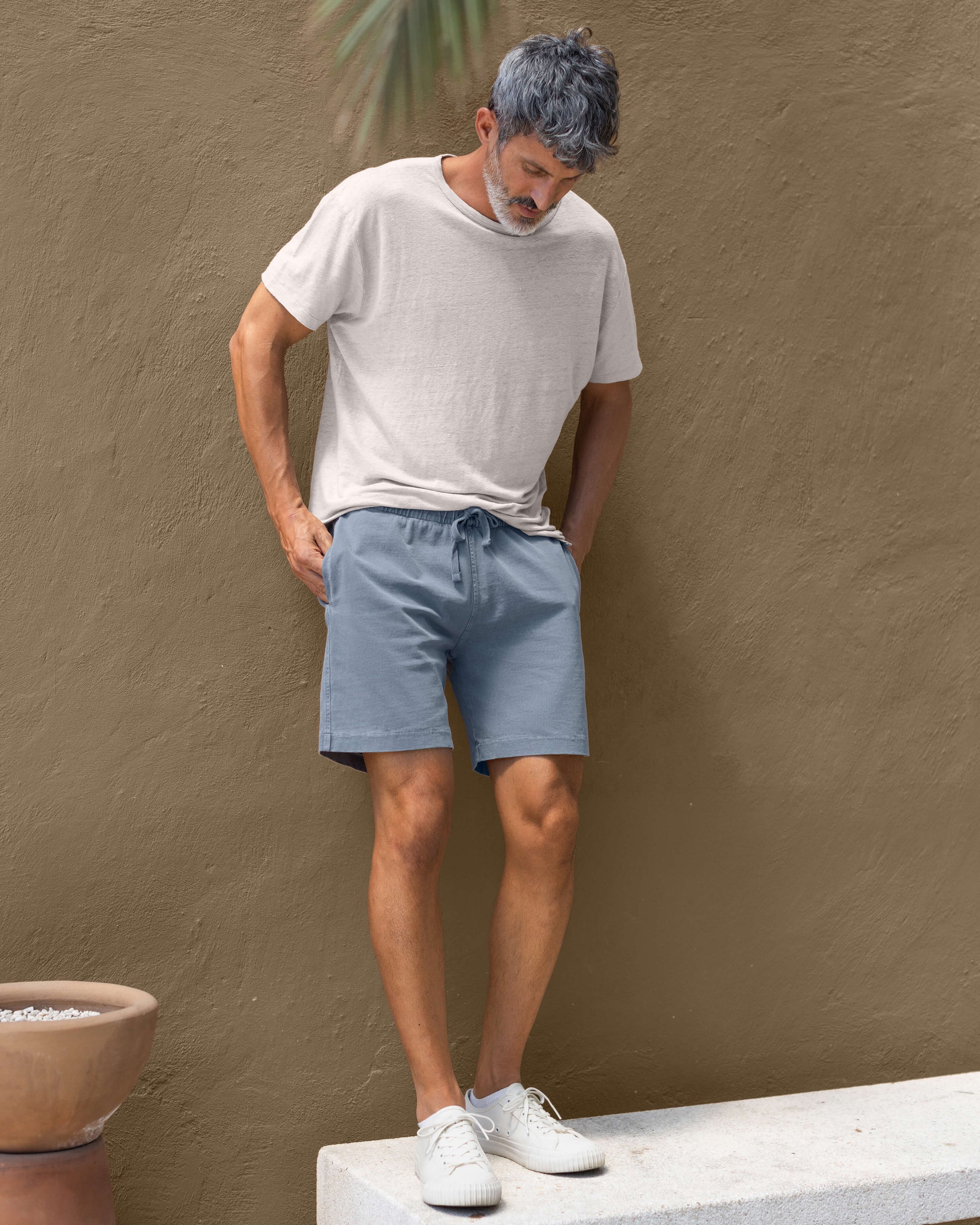 Caza Slubbly Organic Cotton Drawstring Shorts / Faded Blue Wave
