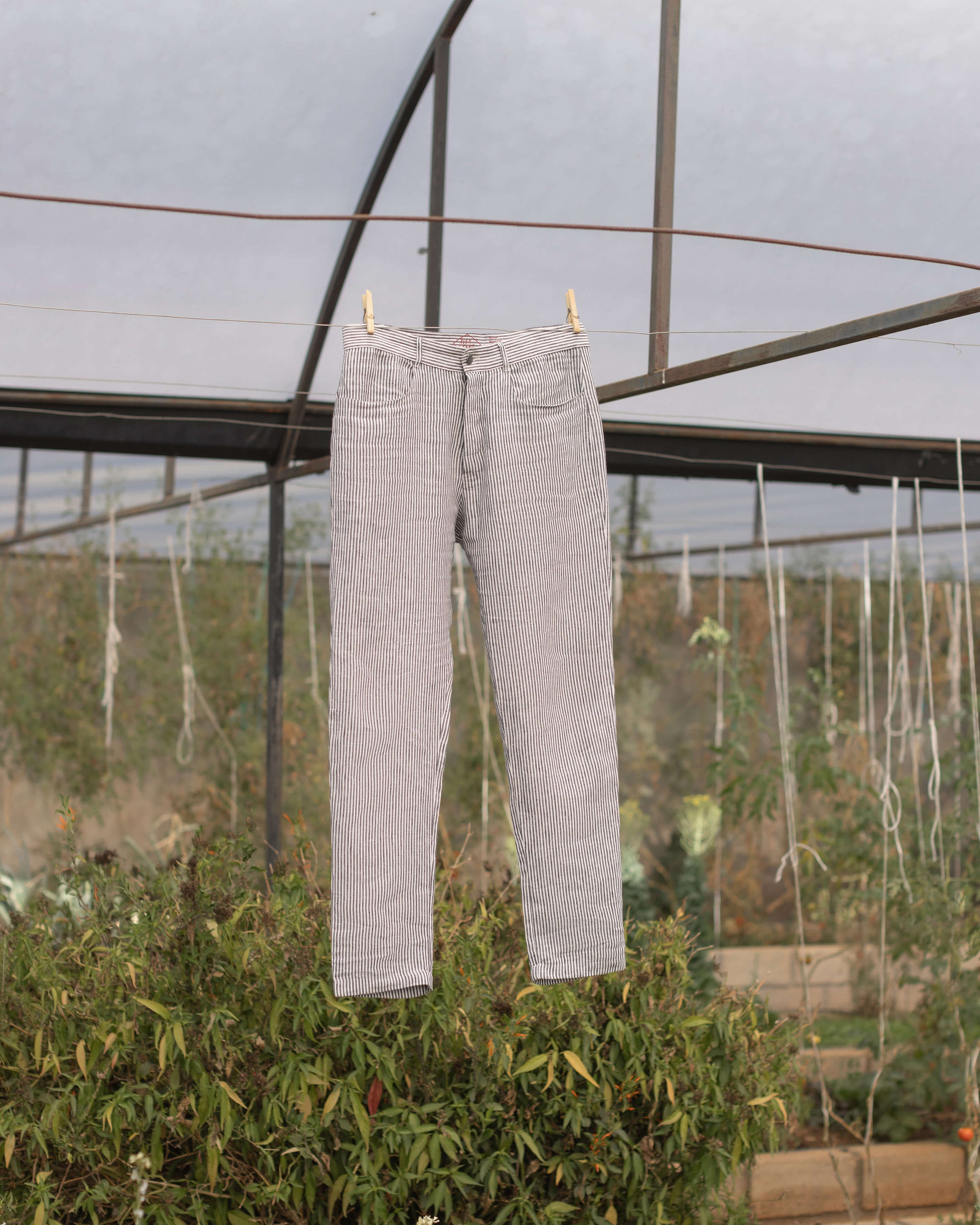 Cham Linen Pants - Sustainable French Linen / Blue and White Stripe Lines