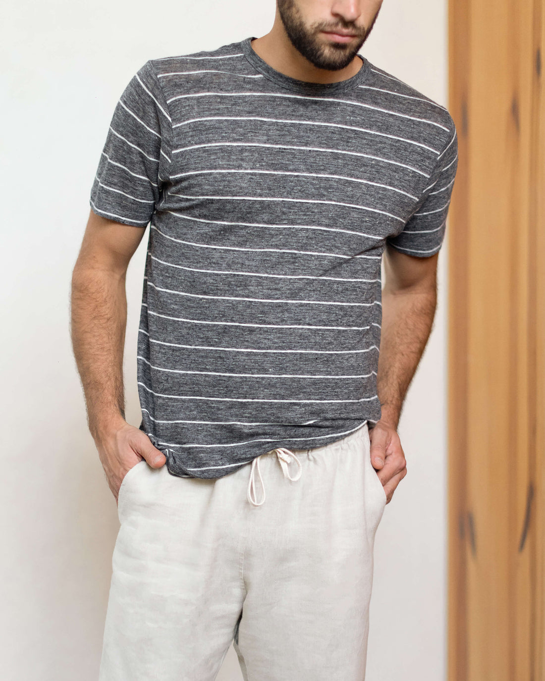 Sun Knit Linen T-Shirt - Sustainable French Linen / Chalk Stripe