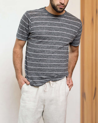 Sun Knit Linen T-Shirt - Sustainable French Linen / Chalk Stripe