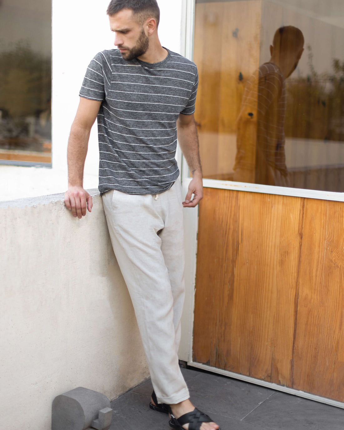 Sun Knit Linen T-Shirt - Sustainable French Linen / Chalk Stripe