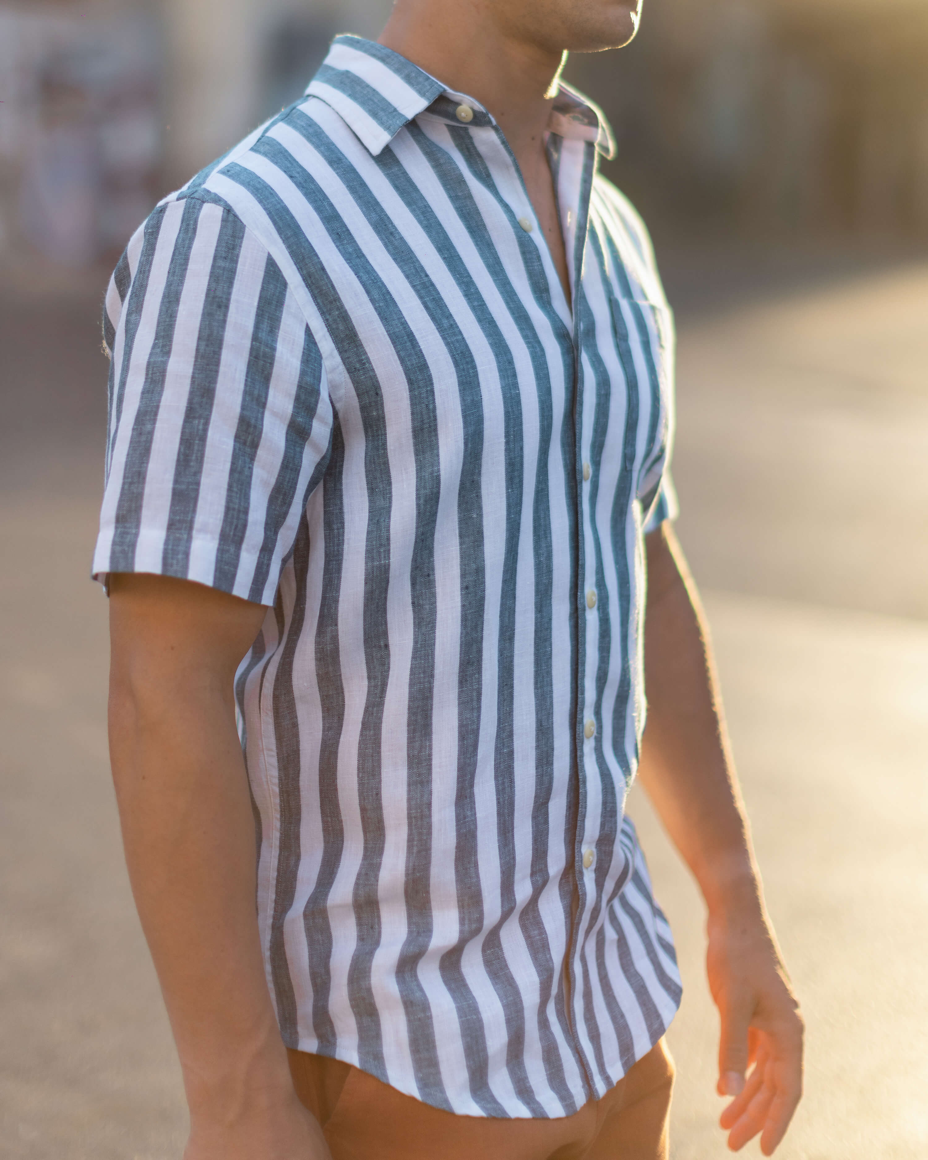 Ola Linen Short Sleeve Shirt - Sustainable French Linen / Blue and