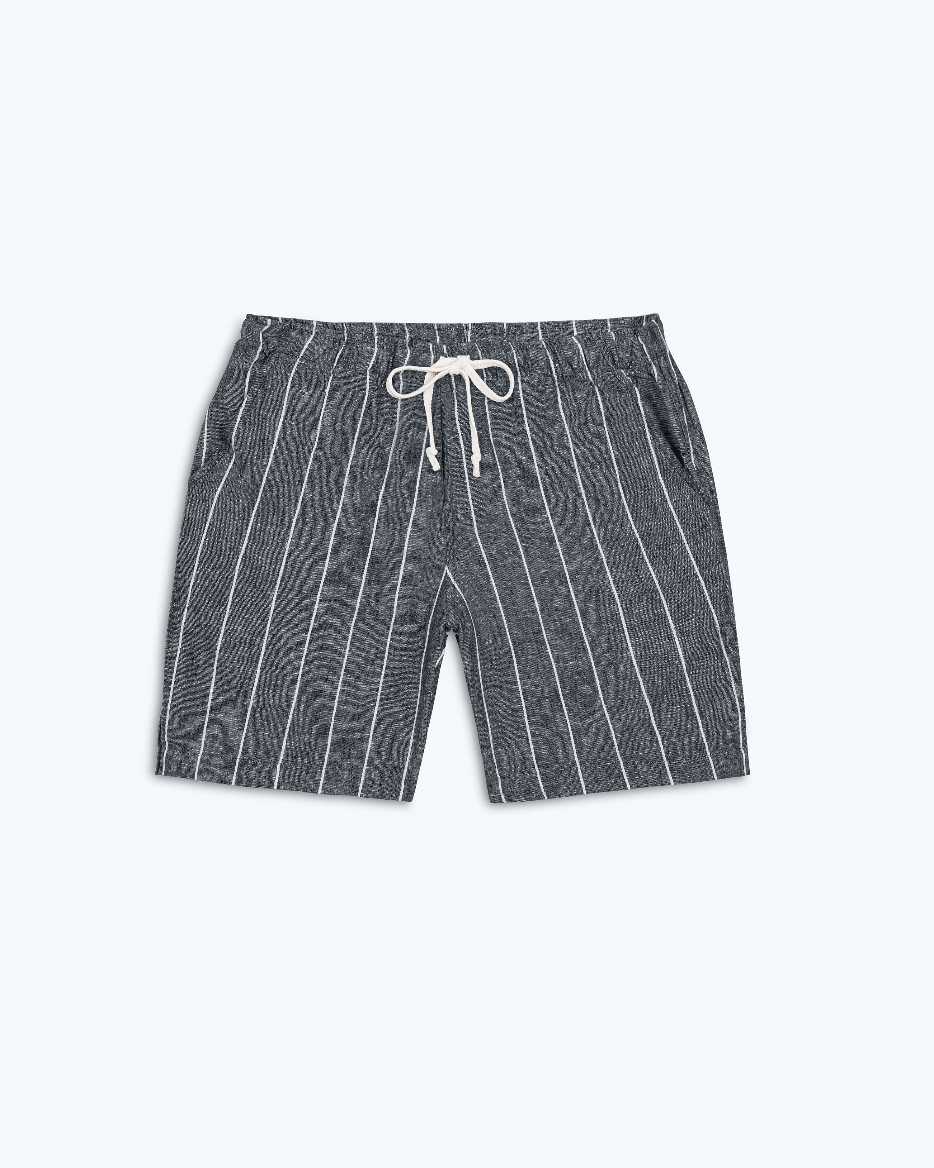 Bo Linen Drawstring Shorts - Sustainable French Linen / Chalk Stripe
