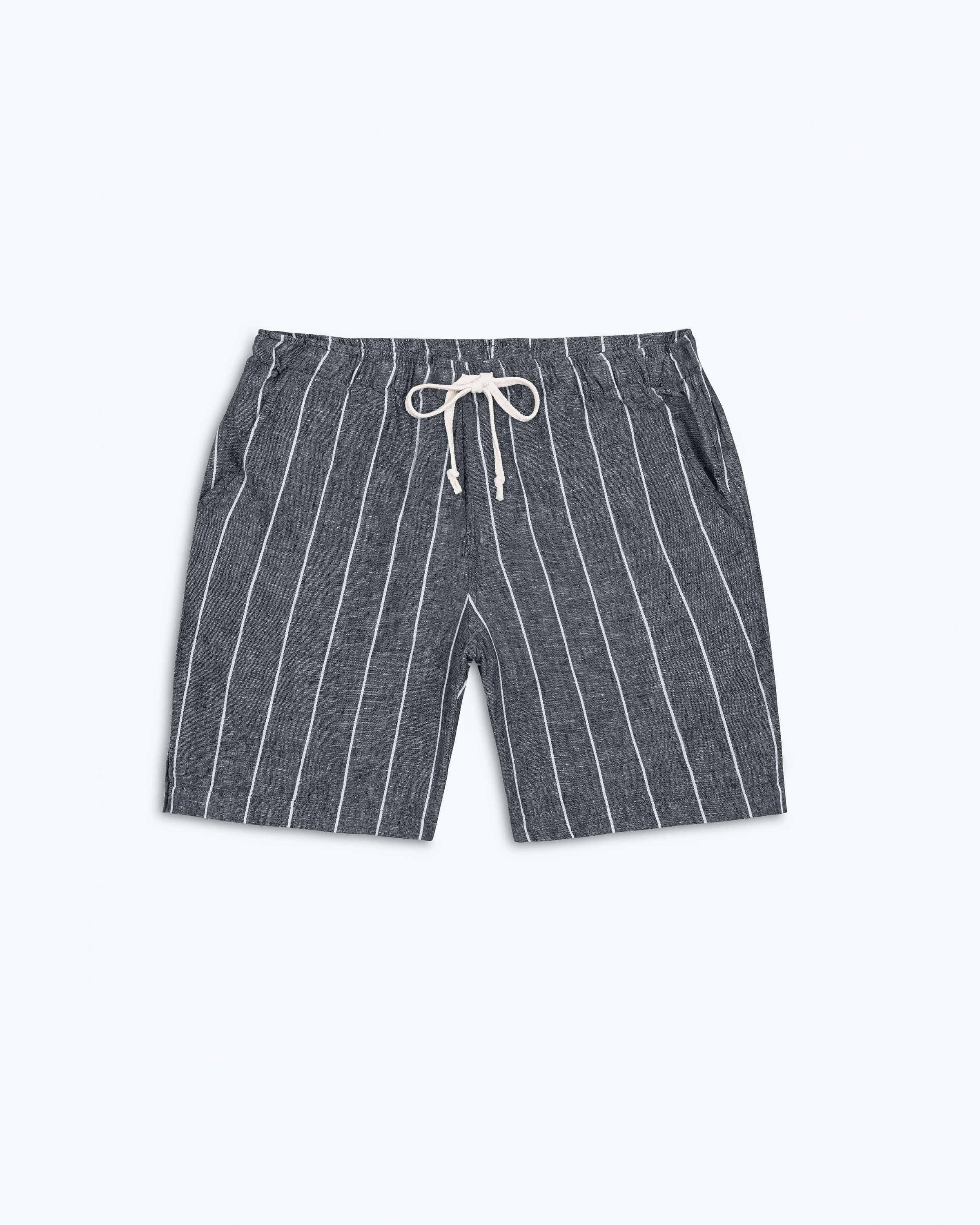 Bo Linen Drawstring Shorts - Sustainable French Linen / Chalk Stripe
