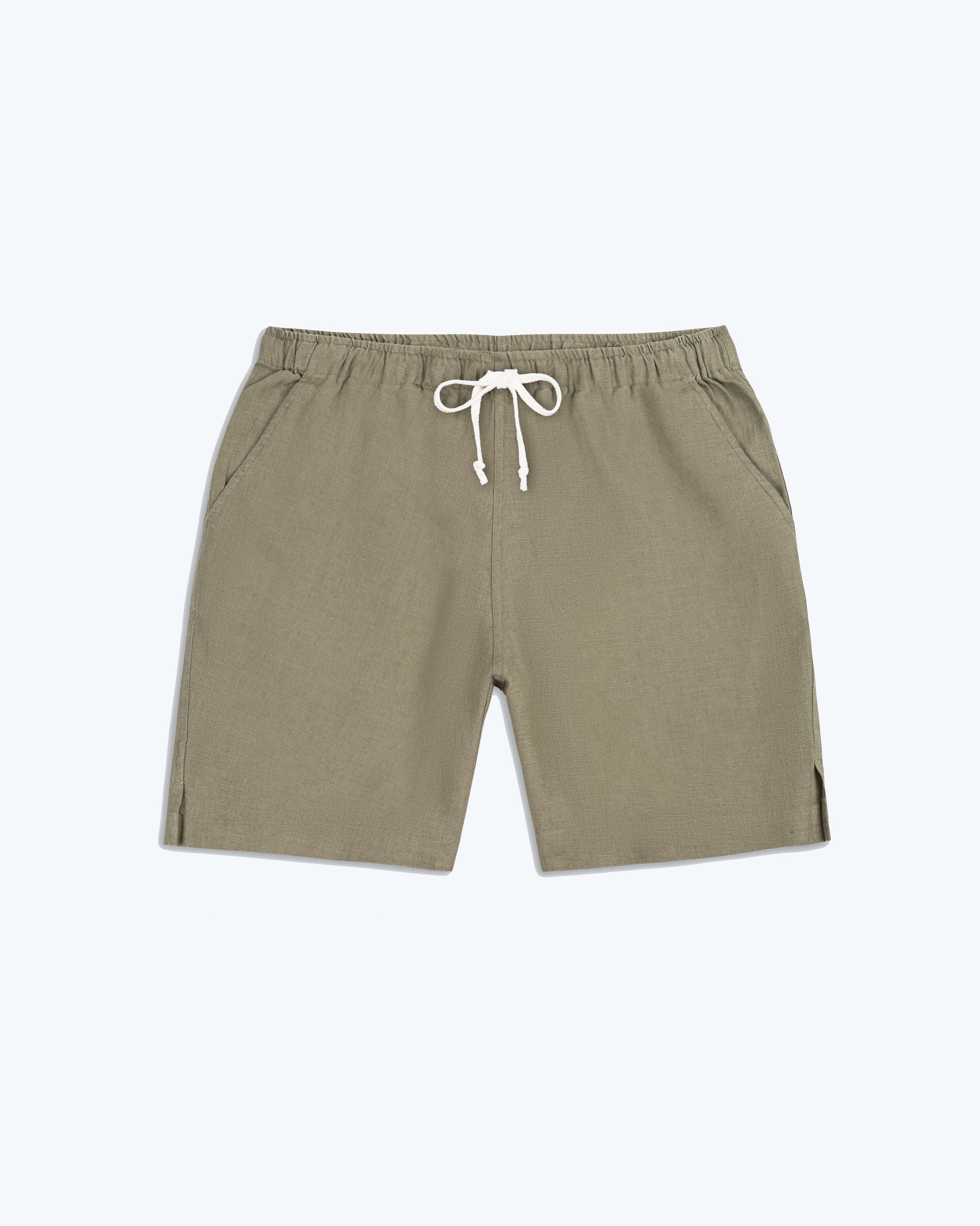 Bo Linen Drawstring Shorts - Sustainable French Linen / Brownish Green Tank
