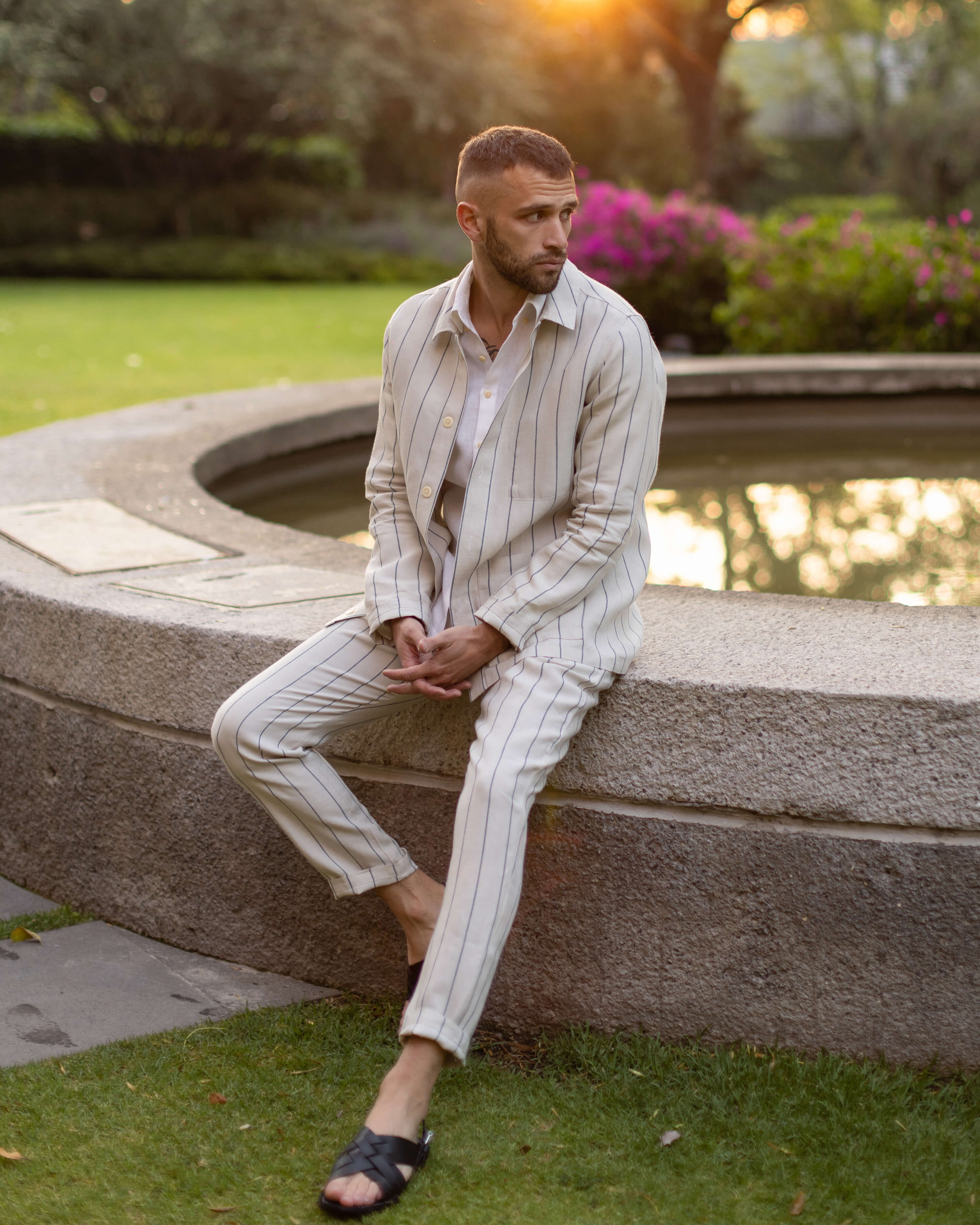 Cham Linen Pants - Sustainable French Linen / Natural and Blue