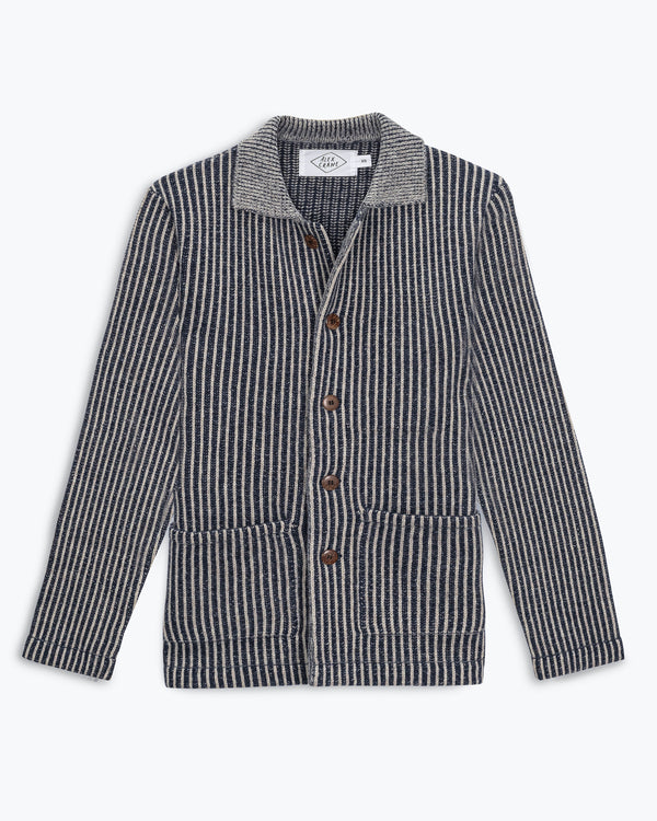 Knit Kite Heavyweight Merino Wool Jacket / Blue and White Stripe Lines