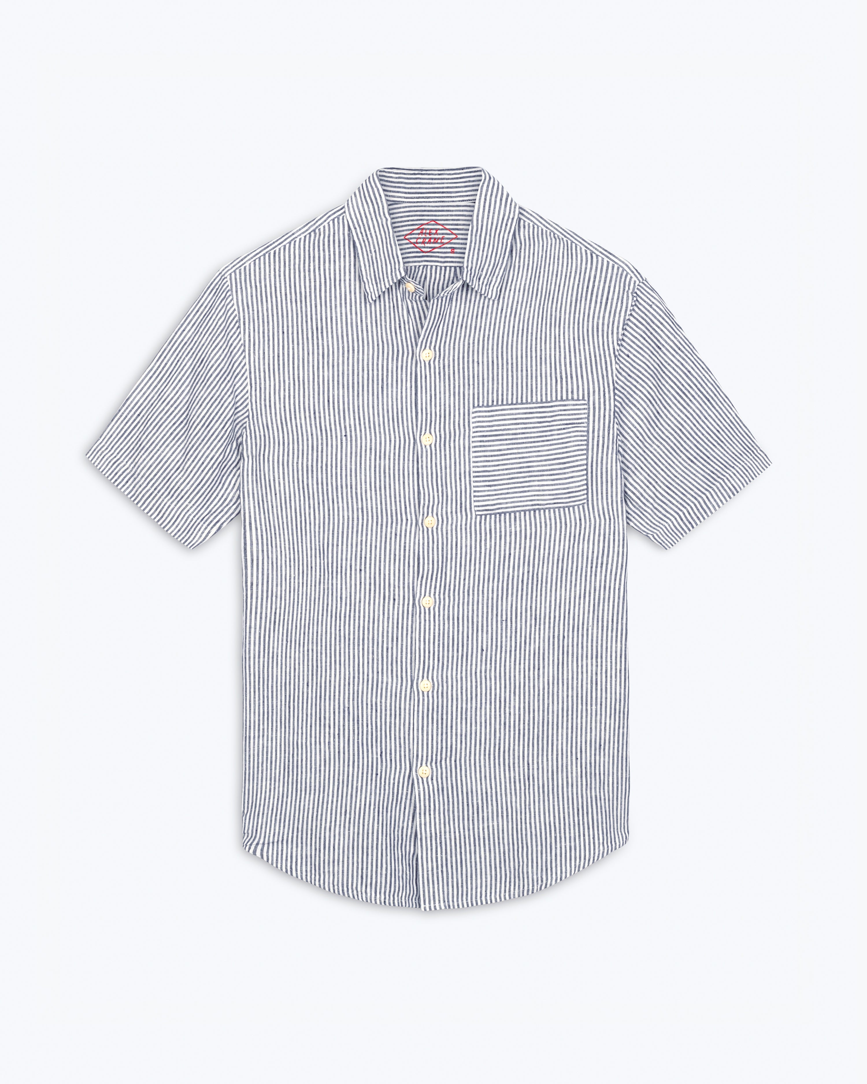 Ola Linen Short Sleeve Shirt - Sustainable French Linen / Blue and White Stripe Lines