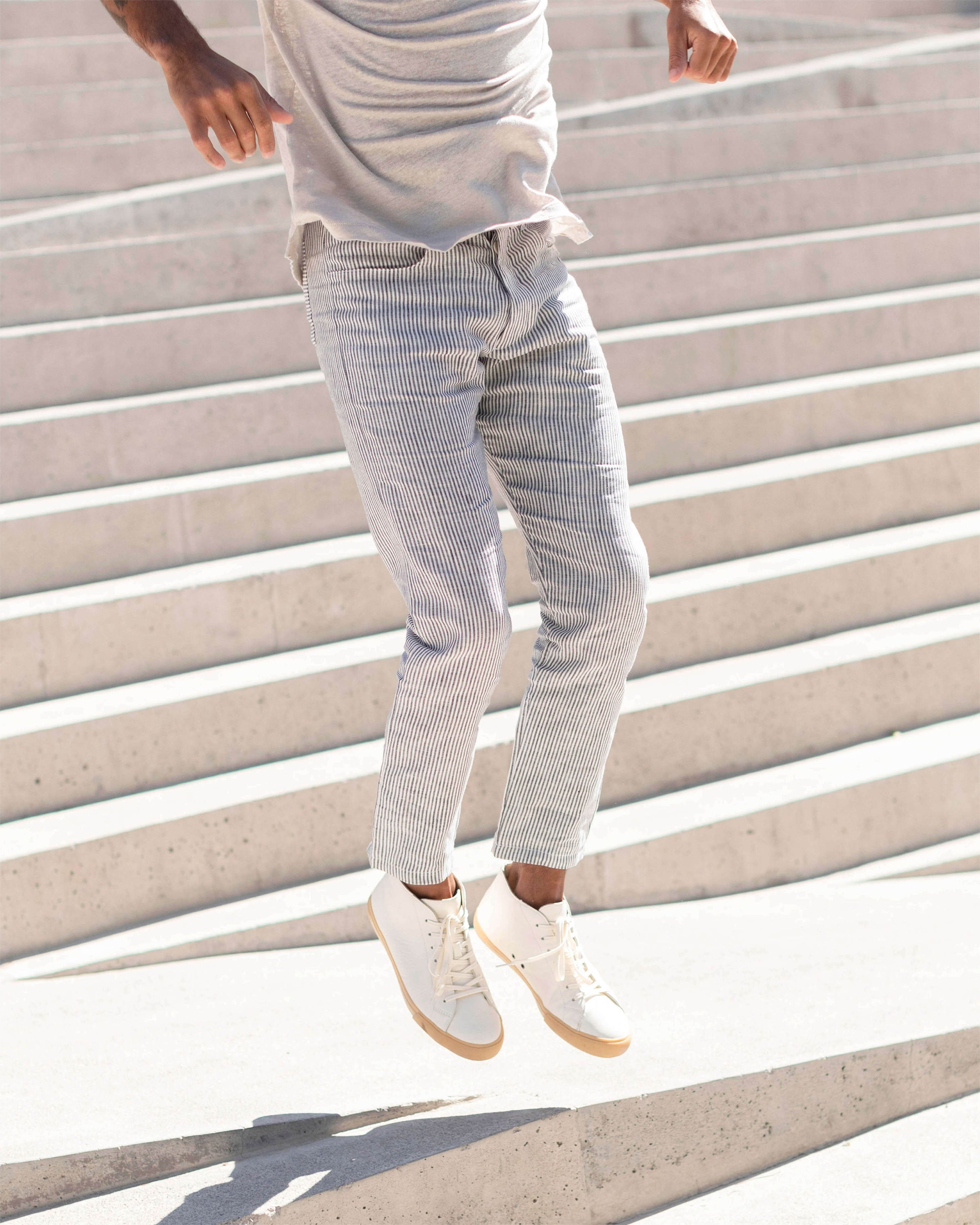 Cham Linen Pants - Sustainable French Linen / Blue and White Stripe Lines