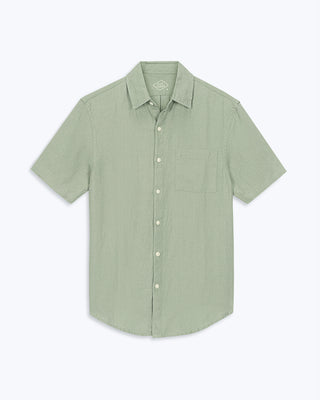 Ola Linen Short Sleeve Shirt - Sustainable French Linen / Light Green Moss