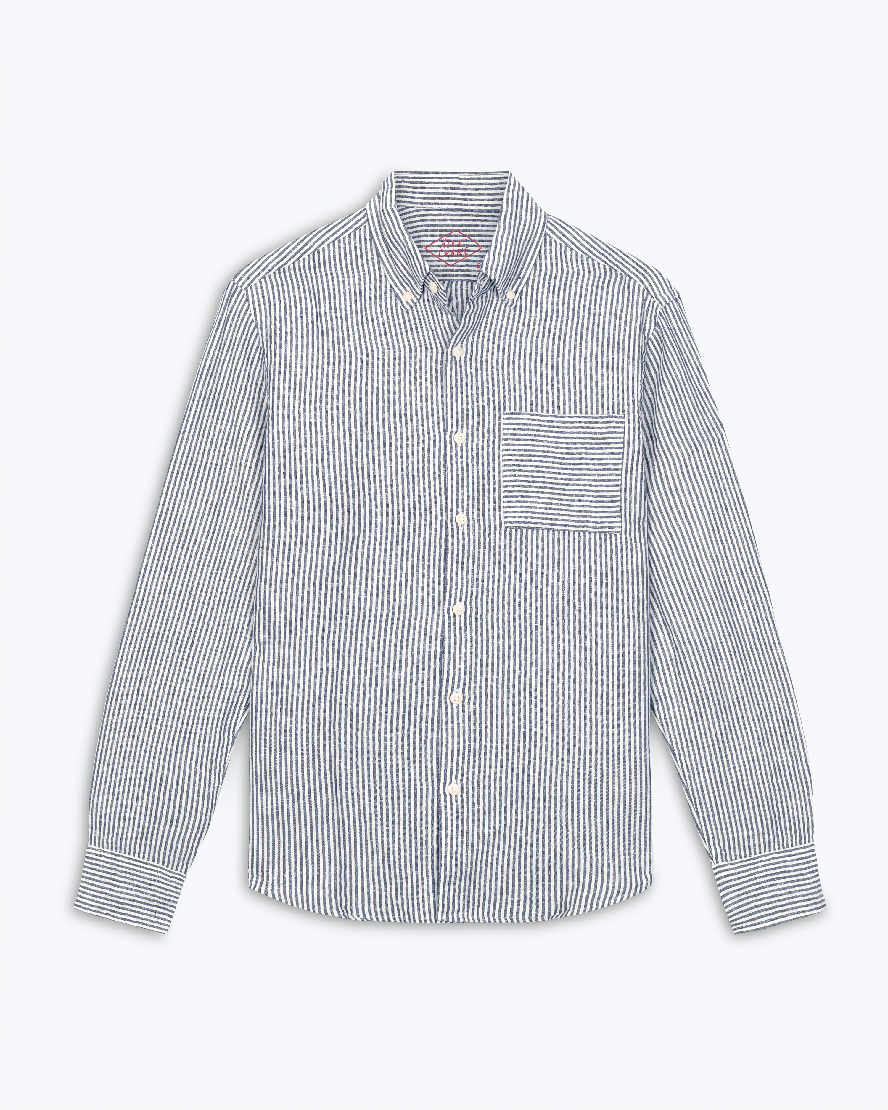 Playa Linen Button-Down Shirt - Sustainable French Linen / Blue and White Stripe Lines