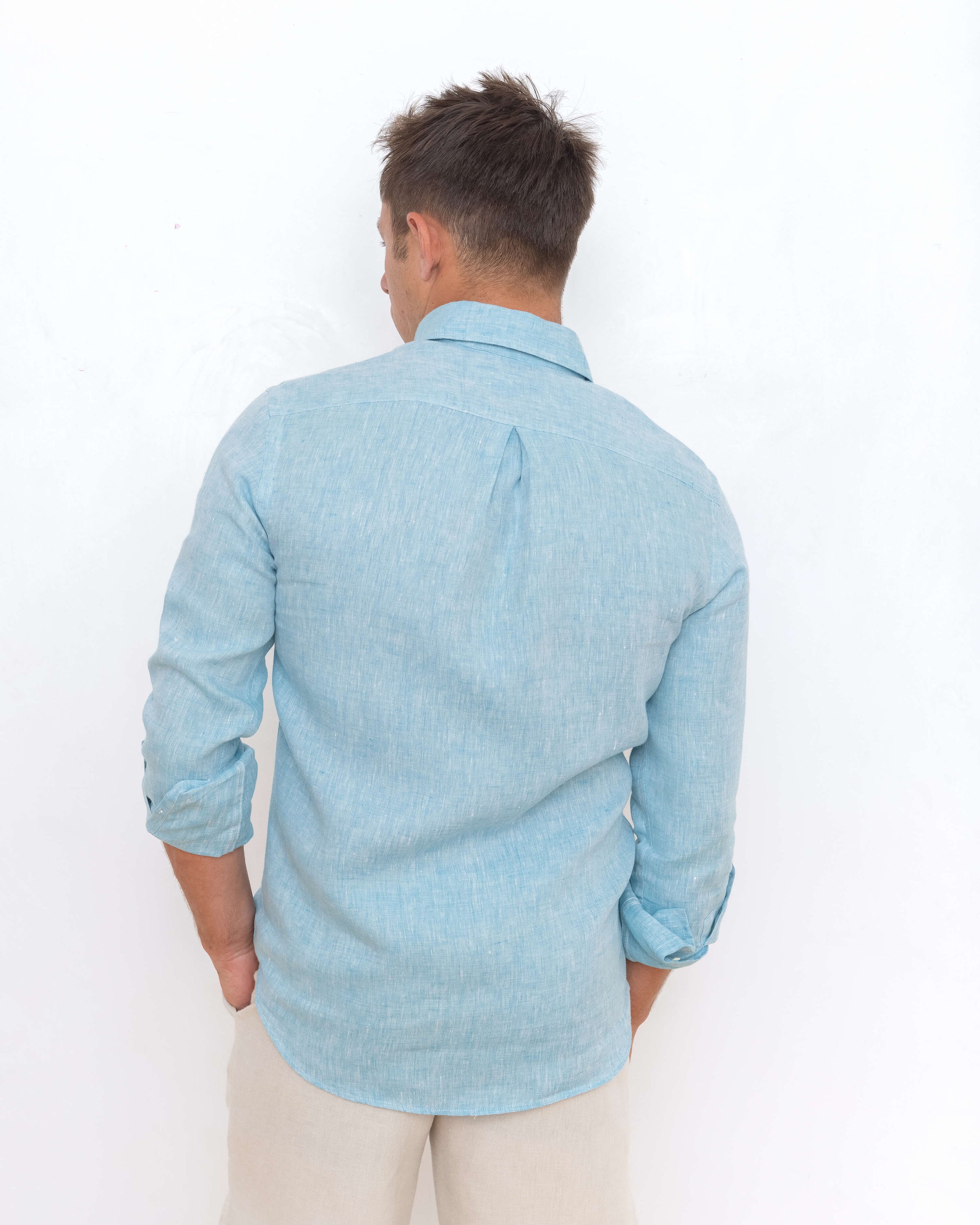 Playa Linen Button-Down Shirt - Sustainable French Linen / Hearther Blue Sky