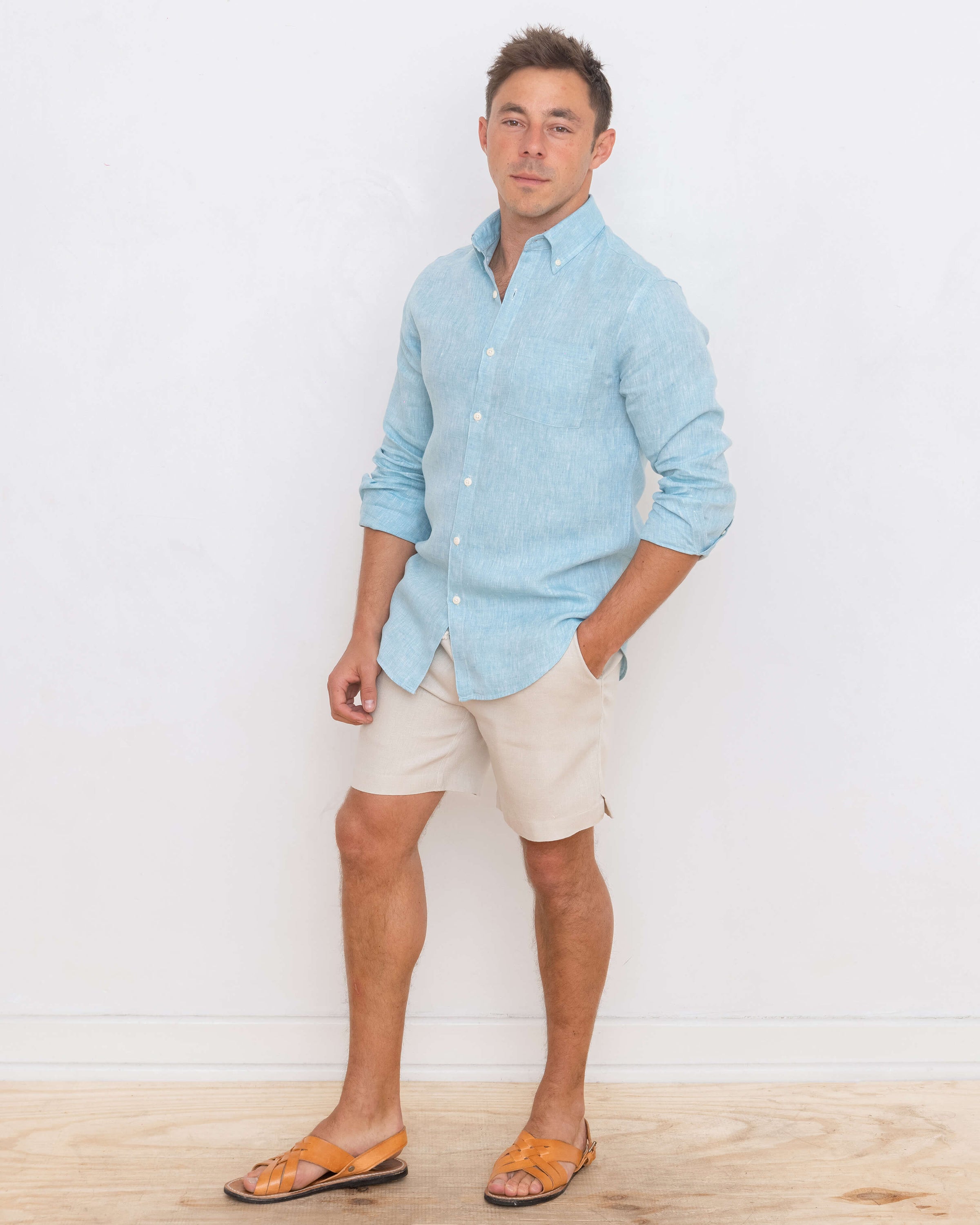 Playa Linen Button-Down Shirt - Sustainable French Linen / Hearther Blue Sky