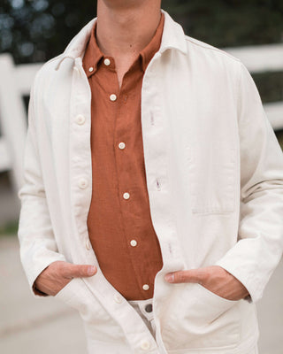 Playa Linen Button-Down Shirt - Sustainable French Linen / Faded Red Sequoia