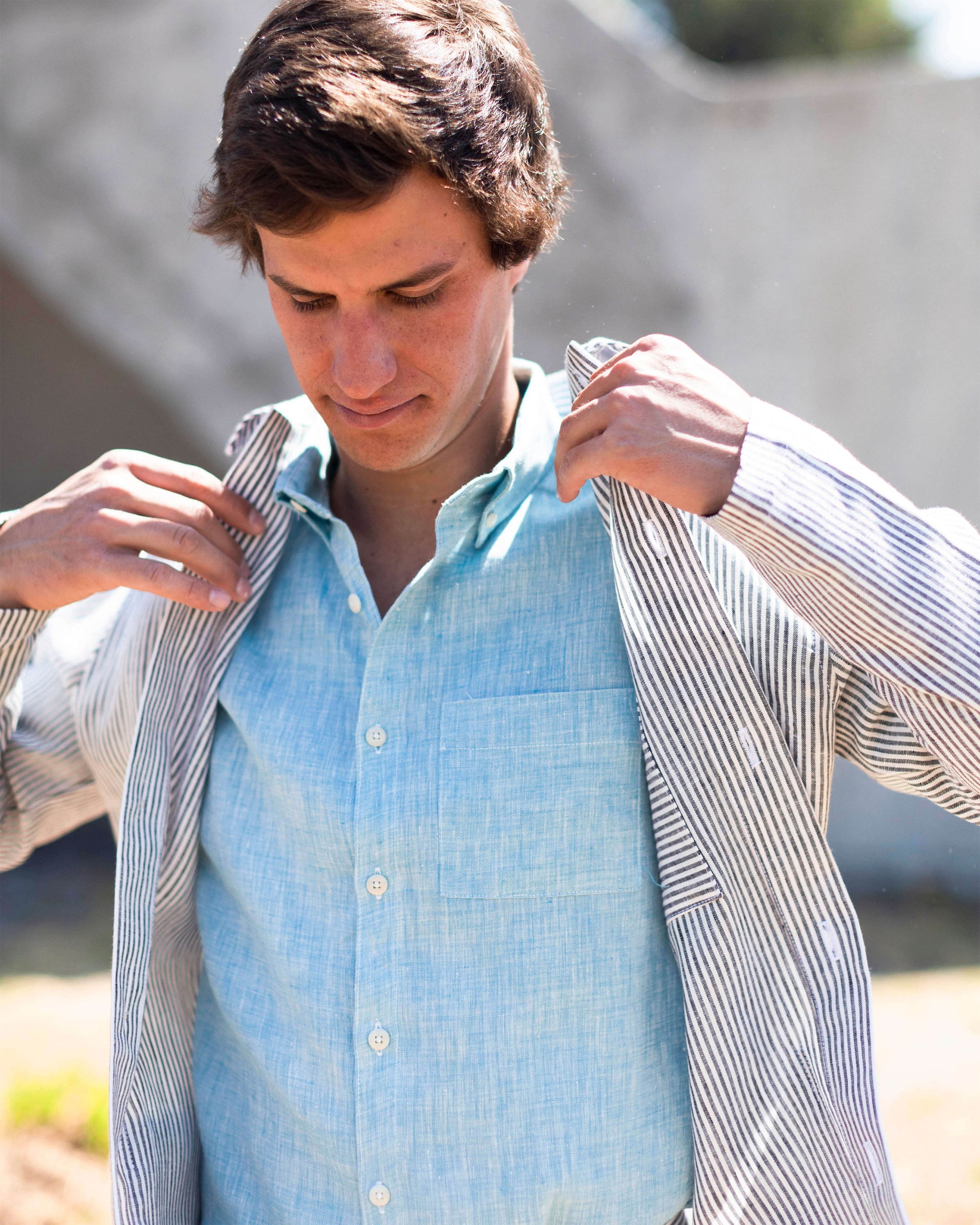 Playa Linen Button-Down Shirt - Sustainable French Linen / Hearther Blue Sky