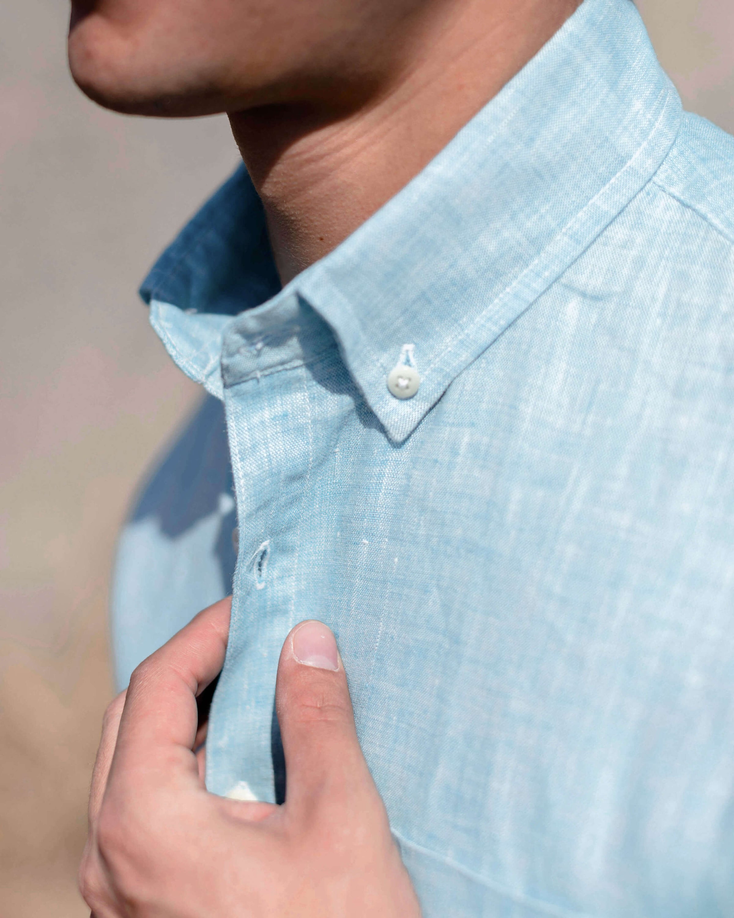 Playa Linen Button-Down Shirt - Sustainable French Linen / Hearther Blue Sky