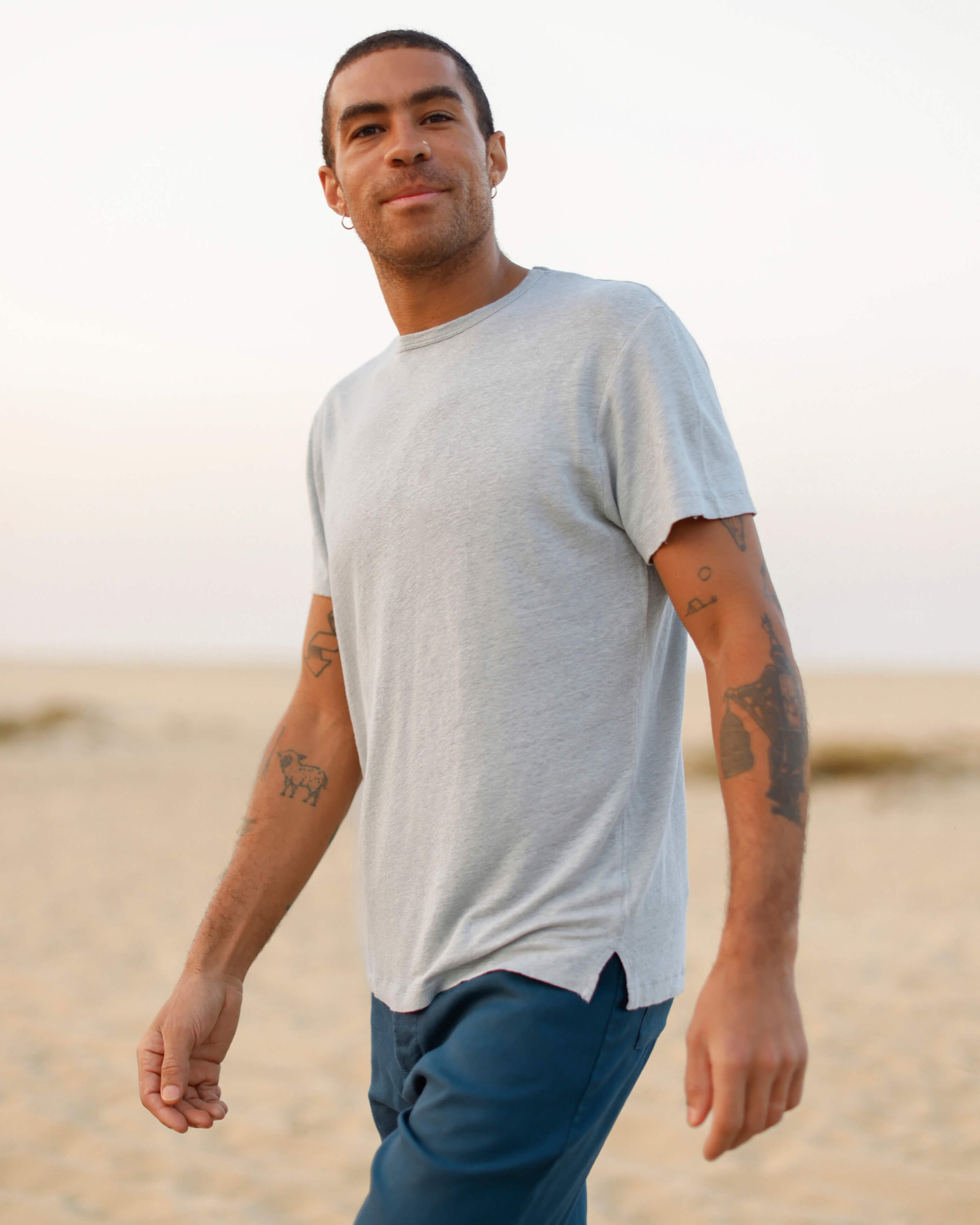 Sun Knit Linen T-Shirt - Sustainable French Linen / Faded Silver Steel