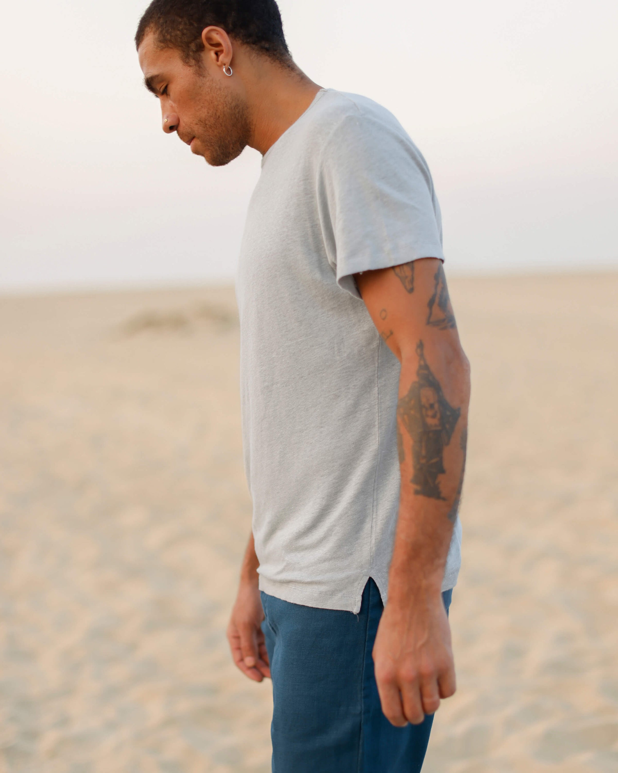 Sun Knit Linen T-Shirt - Sustainable French Linen / Faded Silver Steel