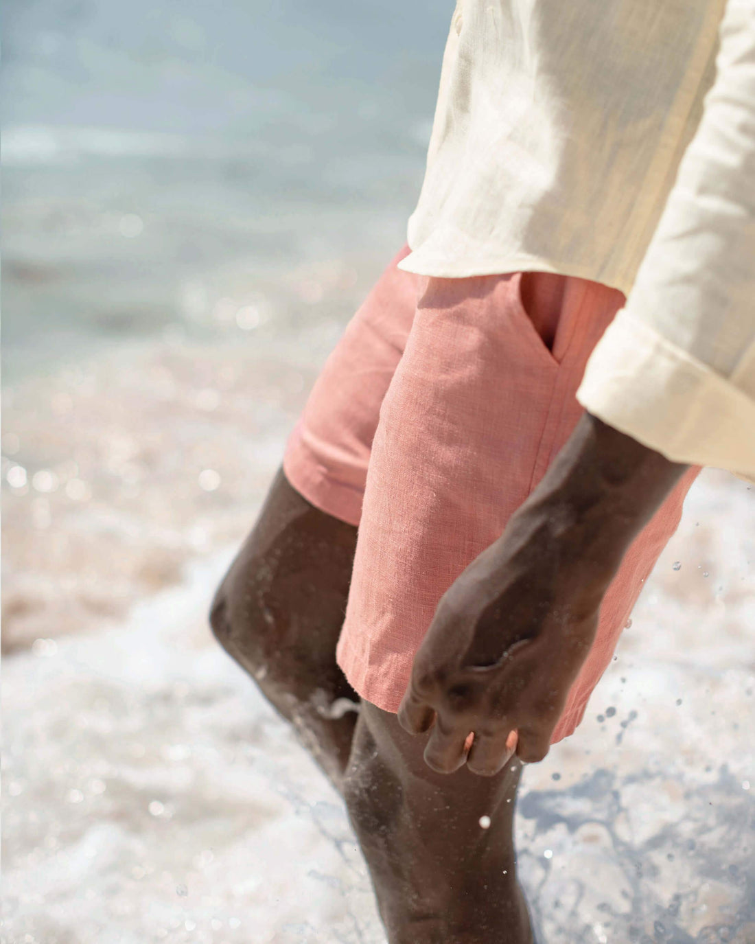 Bo Linen Drawstring Shorts - Sustainable French Linen / Faded Pink Watermelon